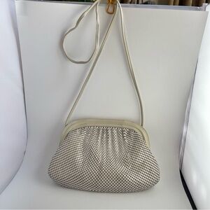 Vintage Metal Mesh Crossbody Evening Bag Whiting and Davis Off White/Beige